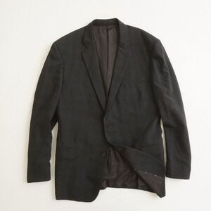 John Varvatos USA Mens Bedford Blazer Jacket Dark Charcoal Gray Plaid Wool 46R